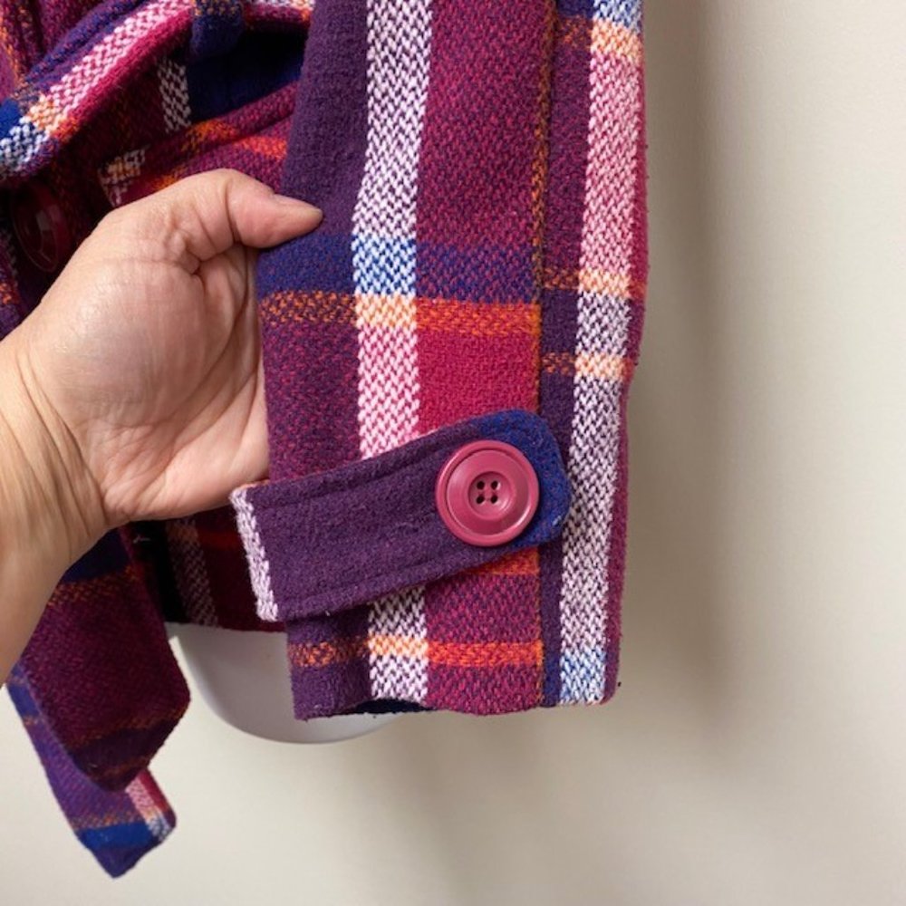 DEB Vintage 80's Trench Style Pea Coat Wool Blend Plaid Hood, size Small - Picture 6 of 15